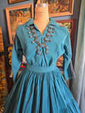 Vintage 50s Teal Western Patio Skirt Set