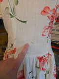 Vintage 40s white and pink lily drop waist day dress