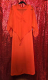 Vintage 70s Burnt Orange Chiffon Dress with Cape