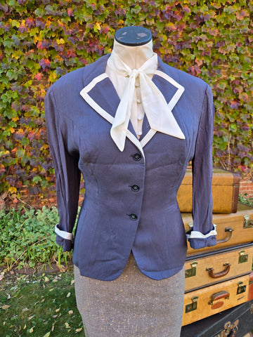Vintage 50s Gray Blue Sailor Jacket Blazer