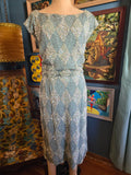 Vintage 60s Blue Sequin Harlequin Dress