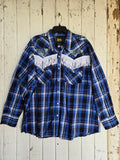 Unforgiven Upcycled Rose Royal Blue Plaid Western