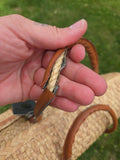 Vintage 70s Woven Wicker Bag with Leather Strap