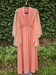 Vintage 70s Orange Angel Sleeve Maxi Dress