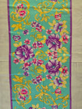 Vintage 70s Purple Teal Ornate Floral Silk Scarf