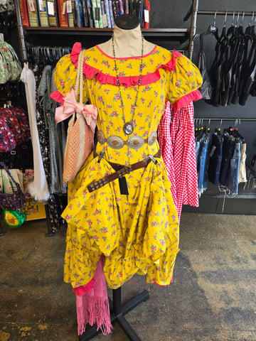 Vintage handmade 1930s does Victorian yellow pink roses dress