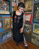 Vintage 90s Black Velvet Embroidered Maxi Dress