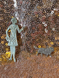 Vintage 20s Silver Flapper walking dog brooch