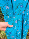 Vintage Blue linen dress with abstract flowers