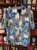 Vintage 60s Blue and White Ornate Pattern Shirt