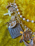 Unforgiven Silver Religious Charm Rosary Necklace