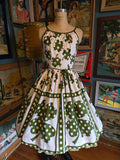 Vintage 50s green and white clover and ladybug dress