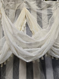 Vintage Sheer Ivory Curtains with Tassel Fringe
