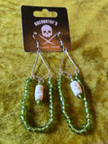 Unforgiven Green Glass bead & Skull bone Earrings