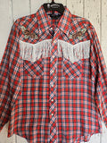 Unforgiven Red Plaid Rose Western with White Fringe