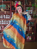 Vintage 90s Seashell Kaftan in Blue Orange and Yellow