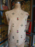Vintage 60s white sequin beaded floral sweater top
