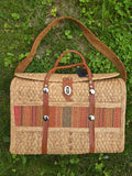 Vintage 70s Woven Wicker Bag with Leather Strap
