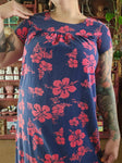 Vintage Ui Maikai Blue and Red Hibiscus Dress