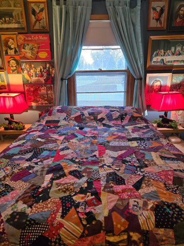 Vintage 1940s Scrap Fabric Quilt