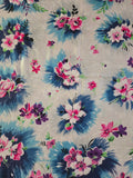 Vintage 50s white blue and pink floral square silk scarf
