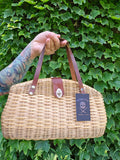 Vintage 50s Leather Handle Wicker Basket Handbag