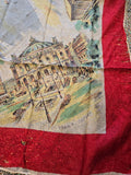 Vintage 50s Red and White France Souvenier Silk Scarf