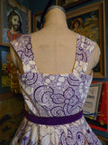 Vintage 50s white & purple floral Rhinestone dress