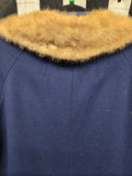 Vintage 1940s Blue Wool Crepe and Fur Scharffs Coat