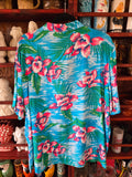Vintage 80s Blue and Pink Orchid Hawaiian Shirt