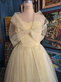 Vintage 50s Yellow Tulle Prom Dress with Shrug