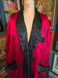 Vintage 60s Red and Black Silk Brocade Smoking Jacket