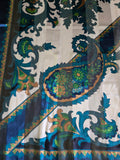 Vintage 80s blue and green paisley square scarf