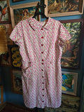 Vintage 50s Red Brown and White Cotton Day Dress