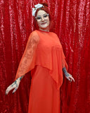 Vintage 70s Burnt Orange Chiffon Dress with Cape