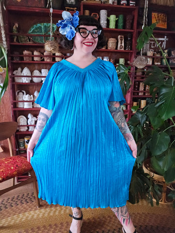 Vintage 90s Teal Blue Angel Sleeve Mumu Dress – Shopabernathys
