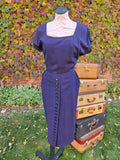 Vintage 40s Navy Button Up Dress and Jacket