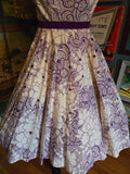 Vintage 50s white & purple floral Rhinestone dress