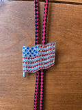 Unforgiven Rhinestone American Flag Red Bolo Tie