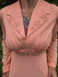 Vintage 70s Peach Floor Length Long Sleeve Dress