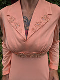 Vintage 70s Peach Floor Length Long Sleeve Dress