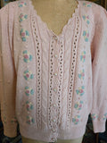Vintage 80s pink flower knit cardigan sweater