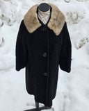 Vintage 1950s Black Persian Wool Coat with Mink Collar