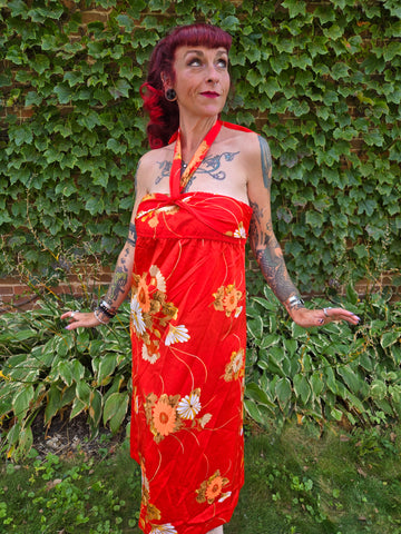 Vintage Red Orange Hibiscus Dress
