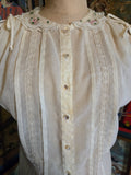 Vintage 50s sheer pasyel yellow top with lace collar