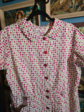 Vintage 50s Red Brown and White Cotton Day Dress