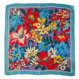 Vintage 70s Red Yellow Blue Purple Floral Silk Scarf