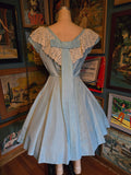 Vintage 60s Blue Dress Fit and Flare With Lace Collar