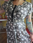 Vintage White and Black Square Print Dress