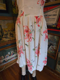 Vintage 40s white and pink lily drop waist day dress